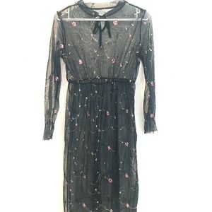 Sheer dress women S black needlepoint floral wimsygoth ethereal dark fairy